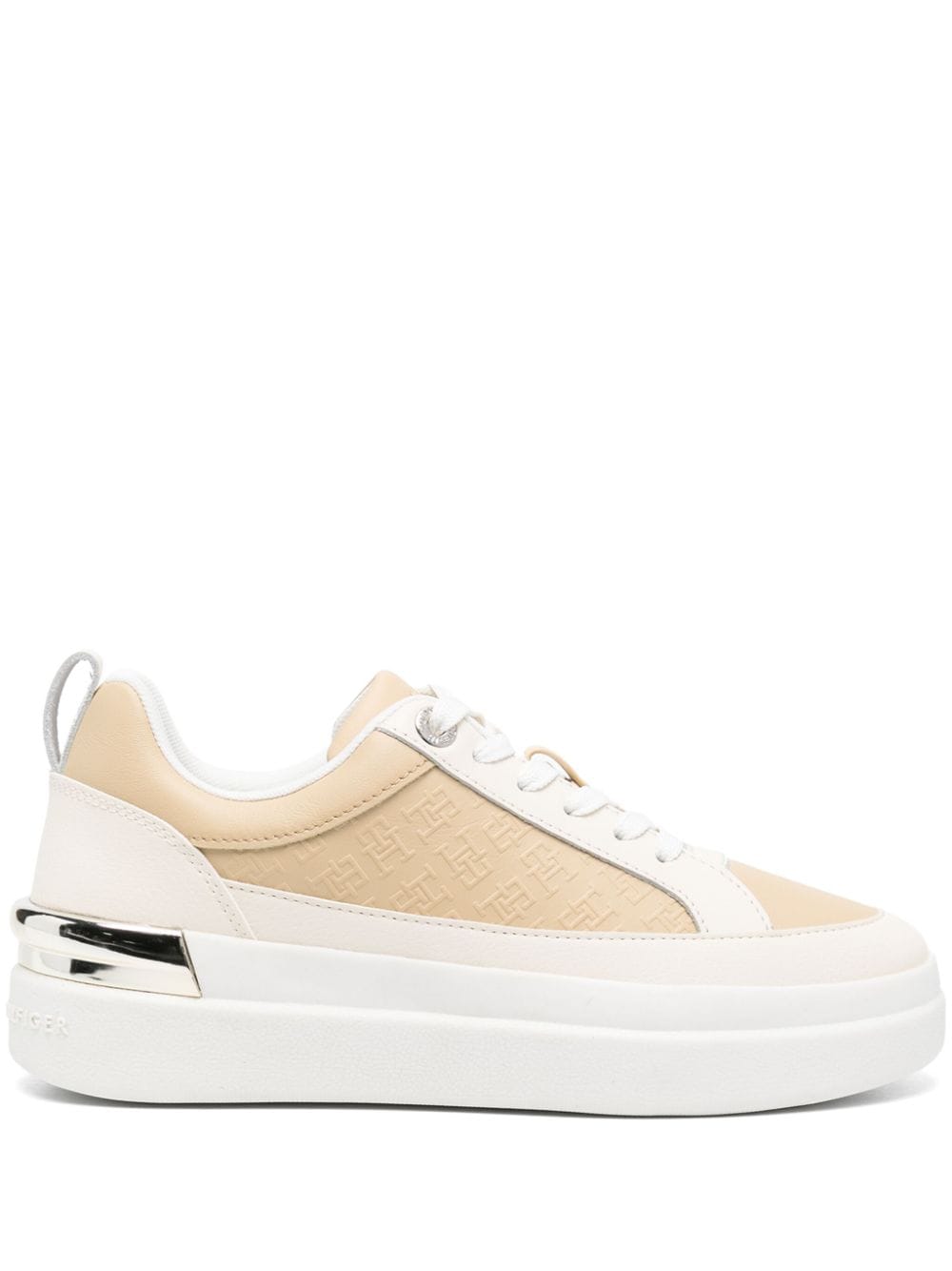 Tommy Hilfiger embossed-logo leather sneakers Beige