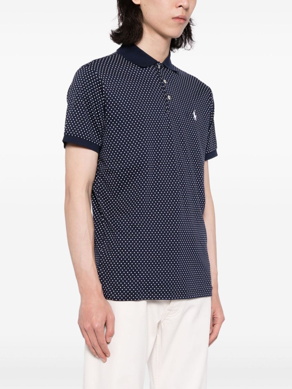 Shop Polo Ralph Lauren Polka-dot Cotton Polo Shirt In Blue