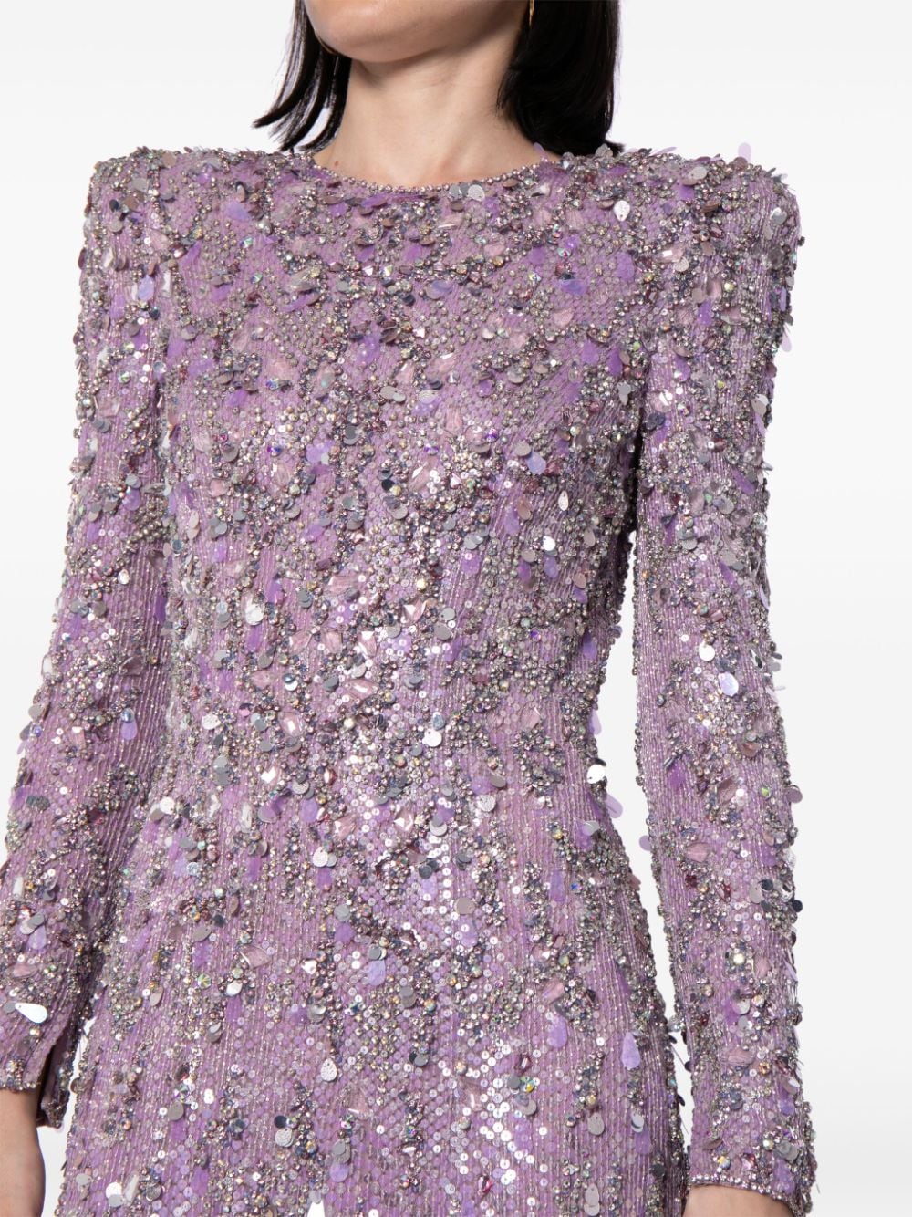Shop Jenny Packham Aurora Sequinned Gown Dress In Purple