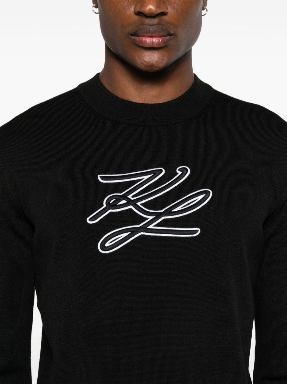 Shop Karl Lagerfeld Logo-embroidered Jumper In Black