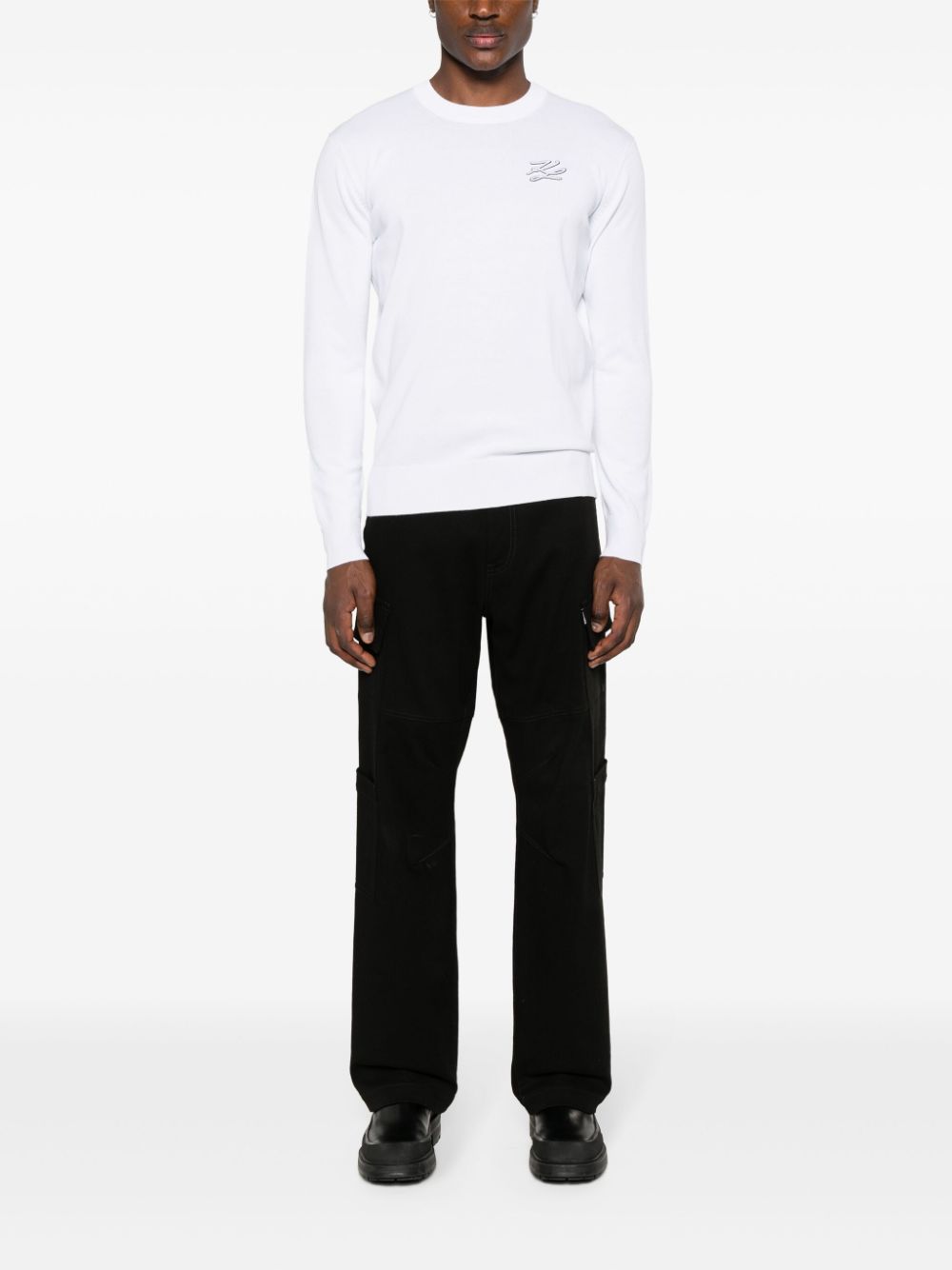 Shop Karl Lagerfeld Logo-embroidered Jumper In White