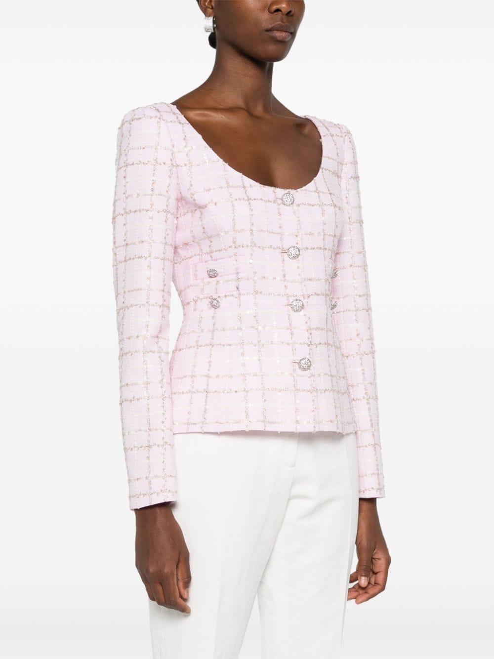 Shop Alessandra Rich Sequin-embellished Tweed Jacket In Pink