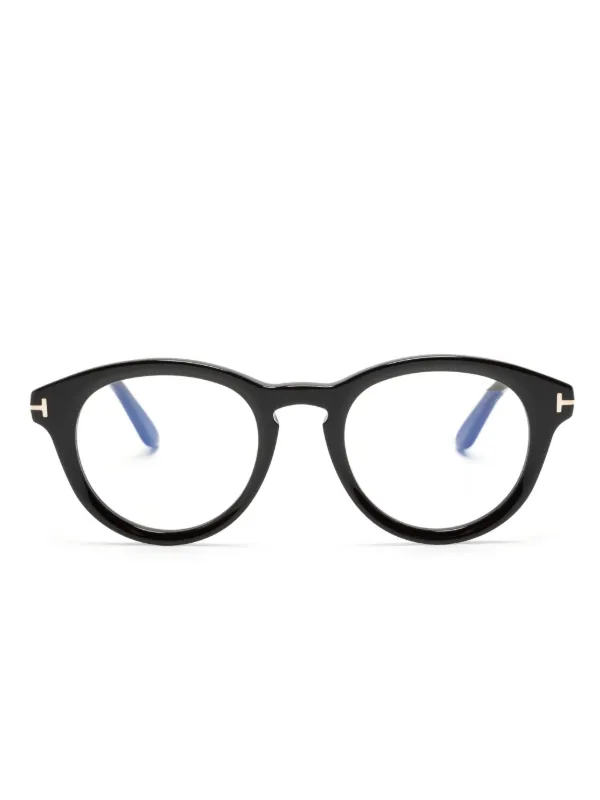 TOM FORD Eyewear round frame glasses unisex Acetate 49 Black