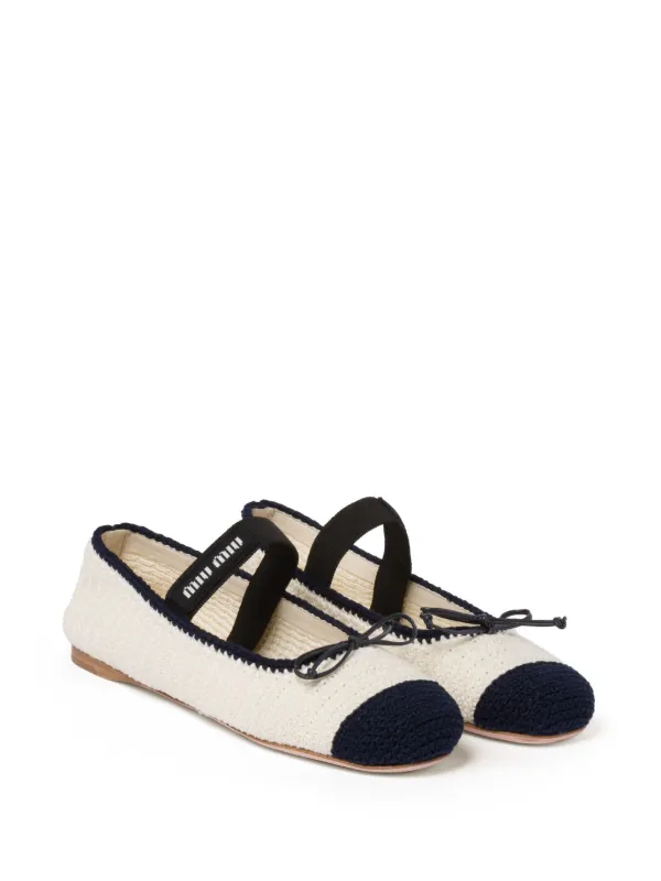 Miu Miu crochet-knit Ballerina Shoes | Neutrals | FARFETCH JO