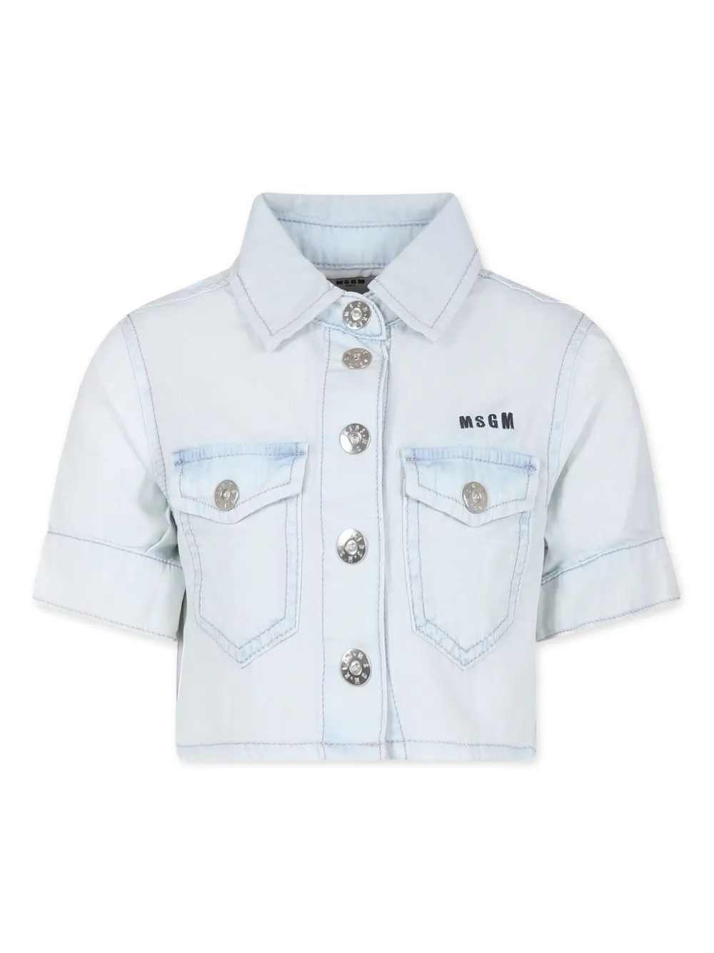 Shop Msgm Logo-embroidered Cropped Shirt In Blau