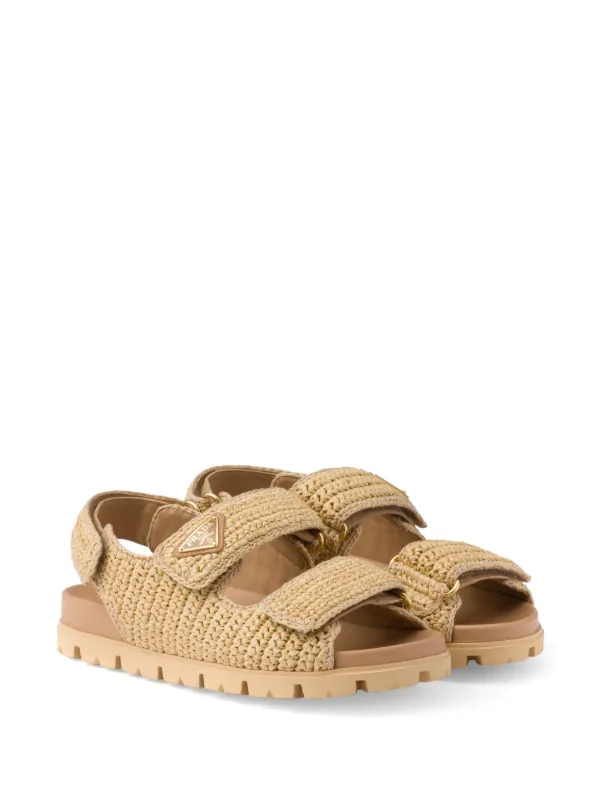 Prada logo plaque Woven Sandals Neutrals FARFETCH AU