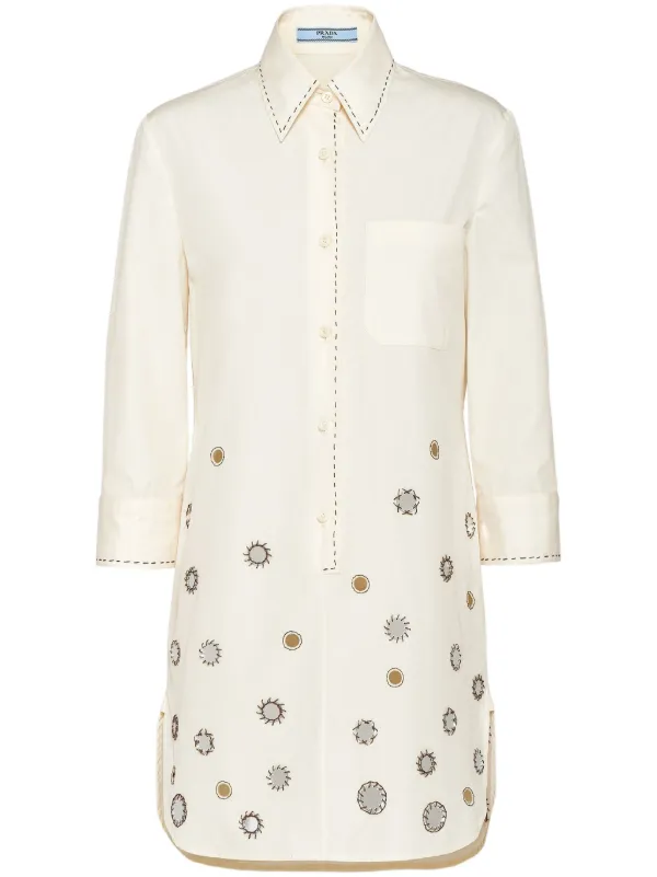 Prada Katoenen Blousejurk Met Patchdetail Beige FARFETCH NL