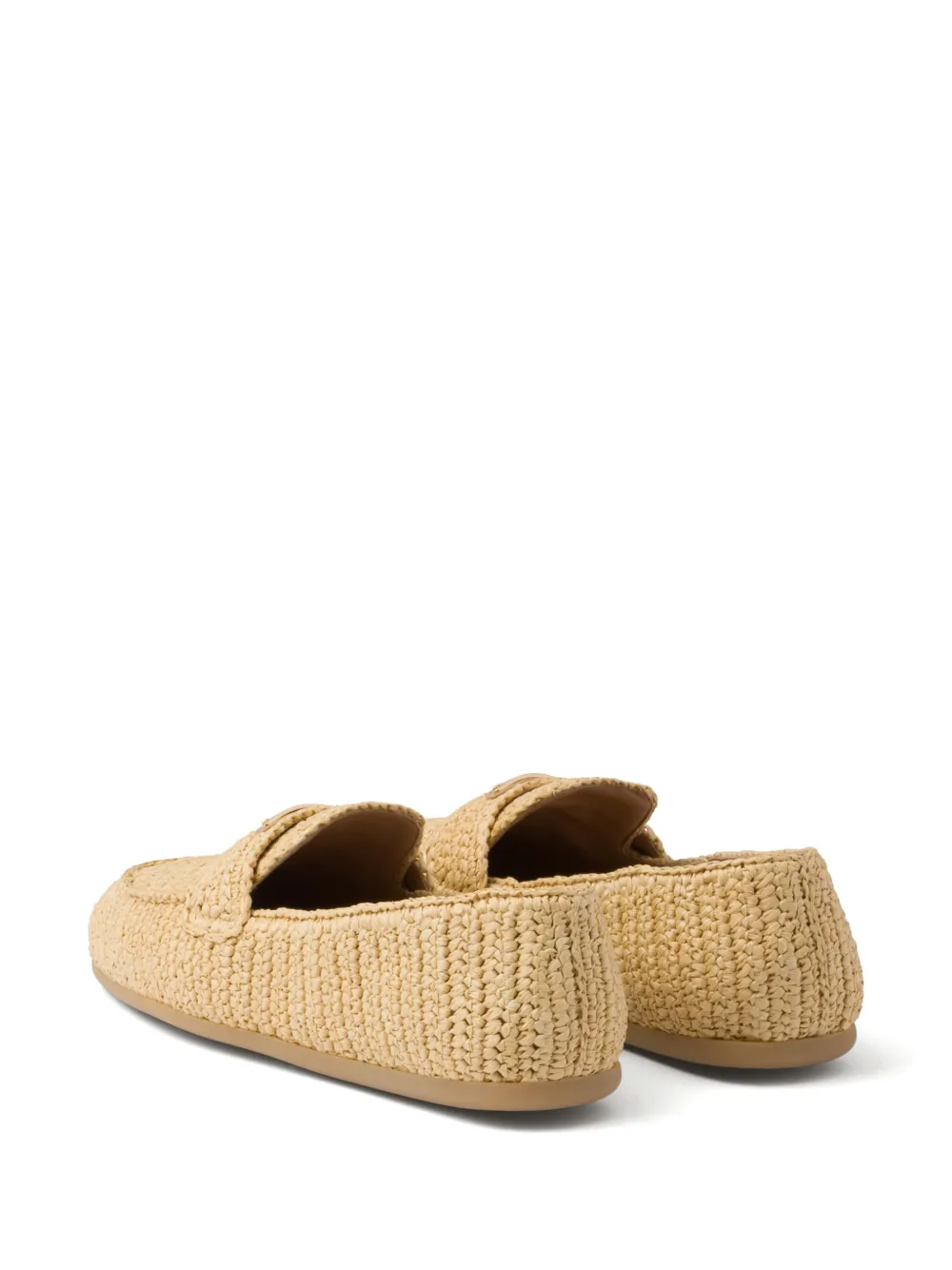 Prada Logo-triangle Raffia Loafers In 中性色