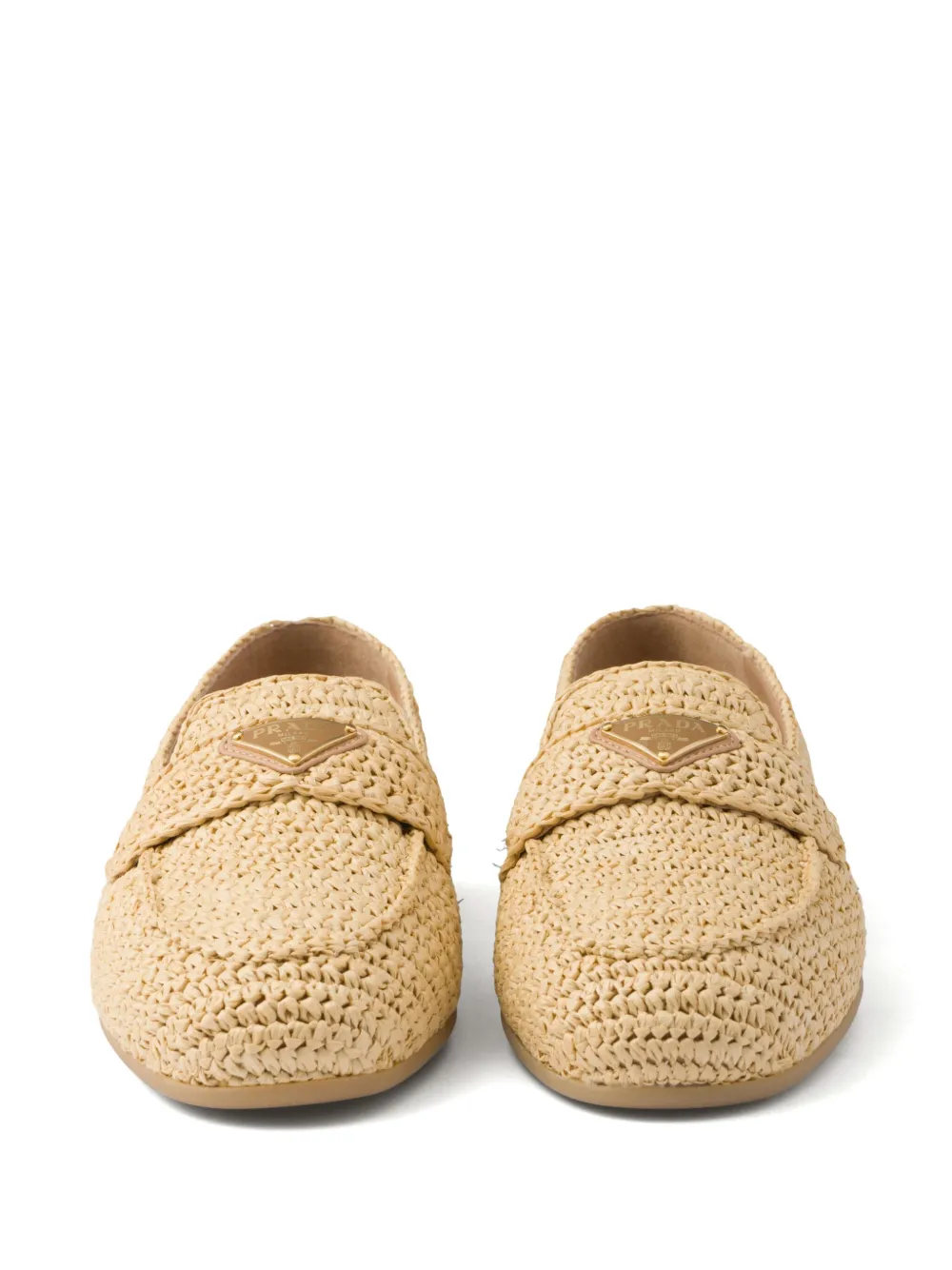 Prada Logo-triangle Raffia Loafers In 中性色