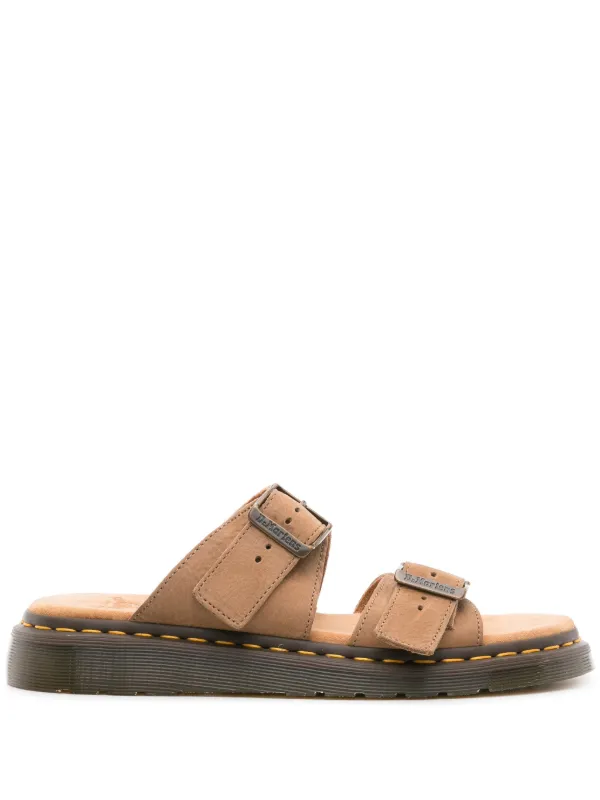 Martens Josef Buckled Suede Slides Neutrals FARFETCH IN