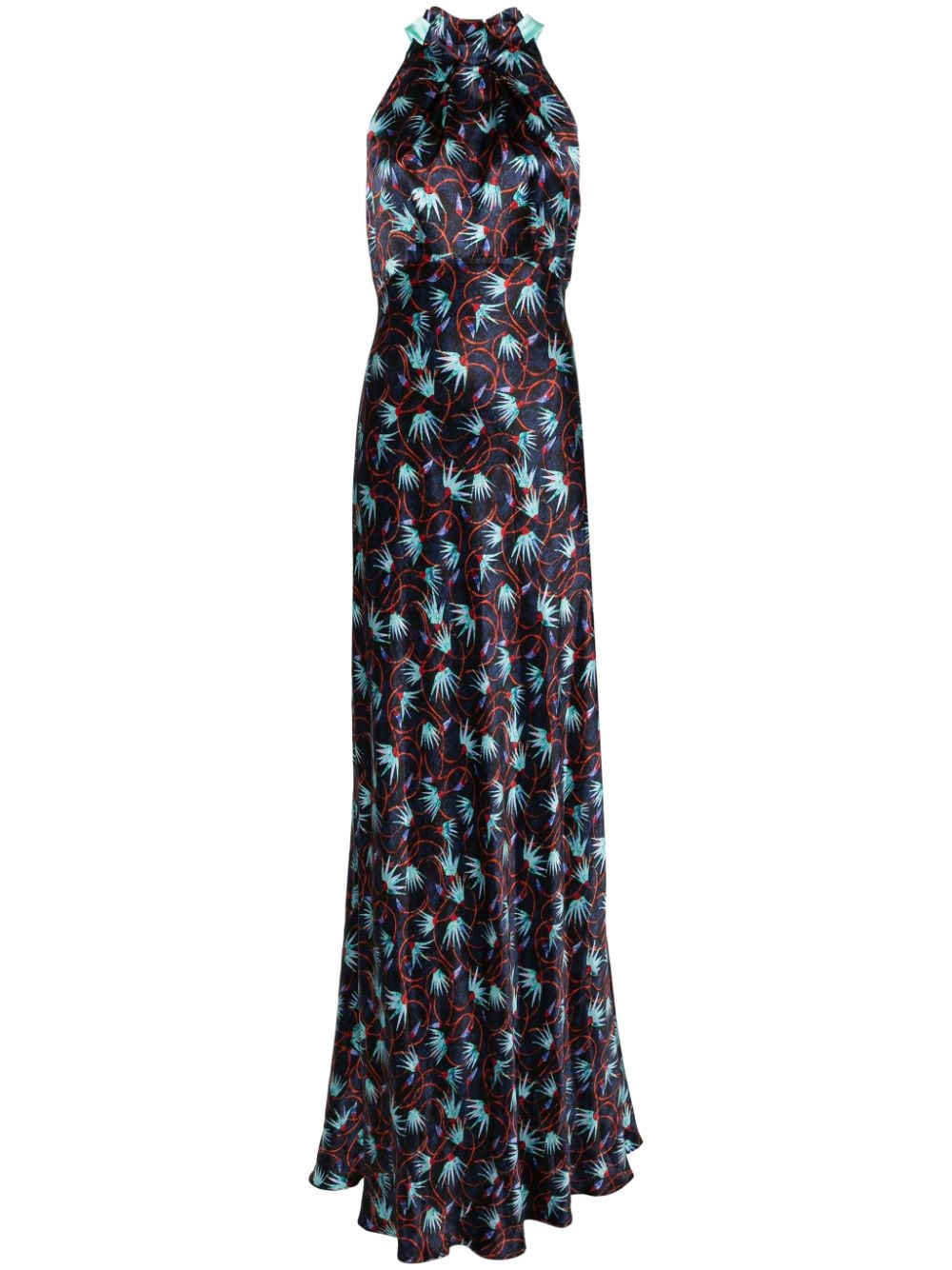 Saloni Michelle zijden maxi-jurk met bloemenprint Blauw