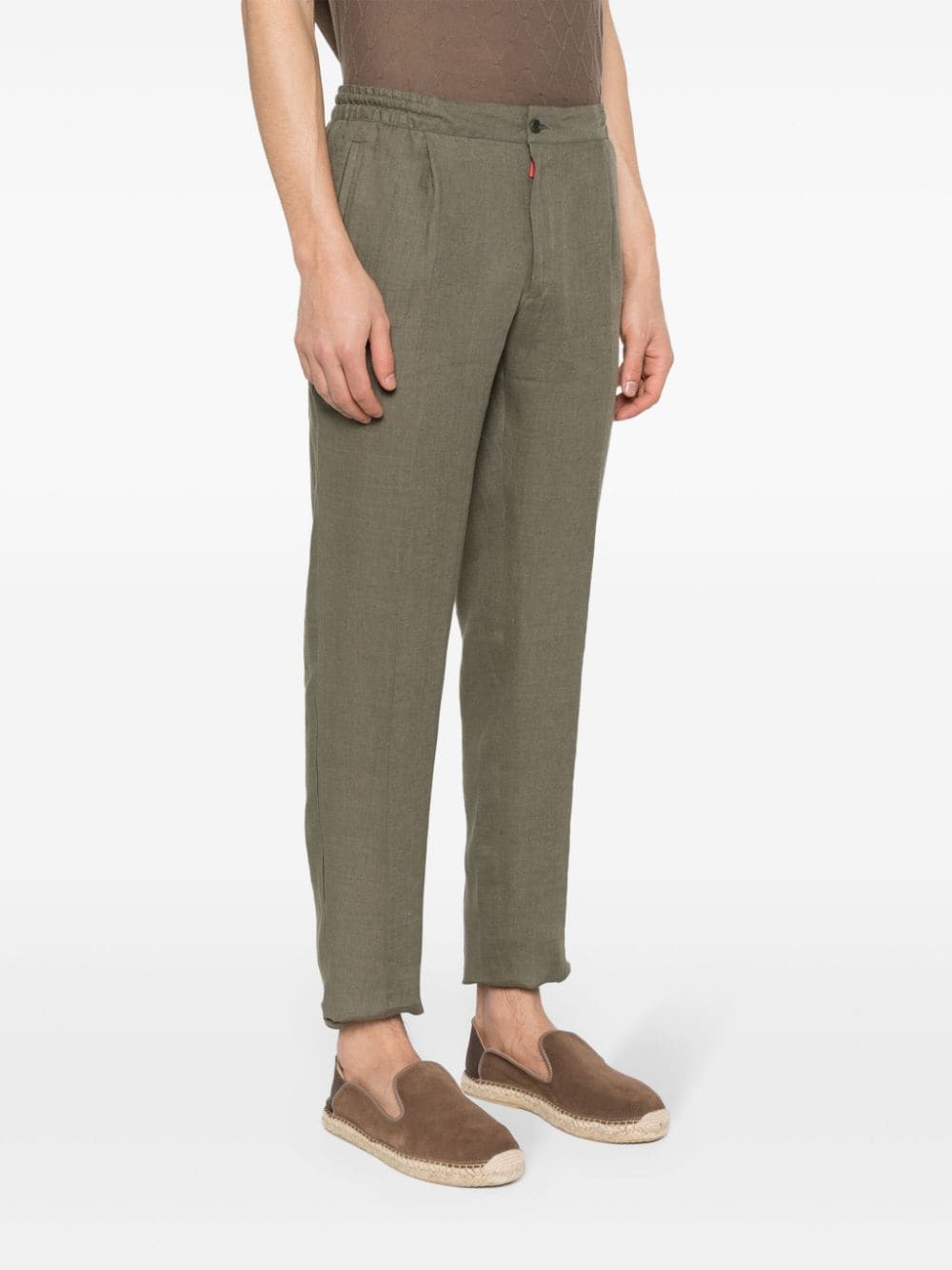 Shop Kiton Linen Tailored Trousers In Green