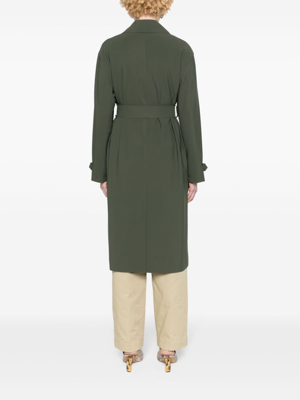 Shop Harris Wharf London Belted Double-breasted Coat In Green