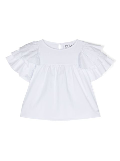 Douuod Kids ruffled-sleeves cotton blouse