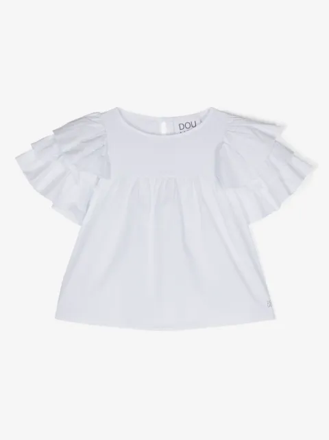 Douuod Kids ruffled-sleeves cotton blouse