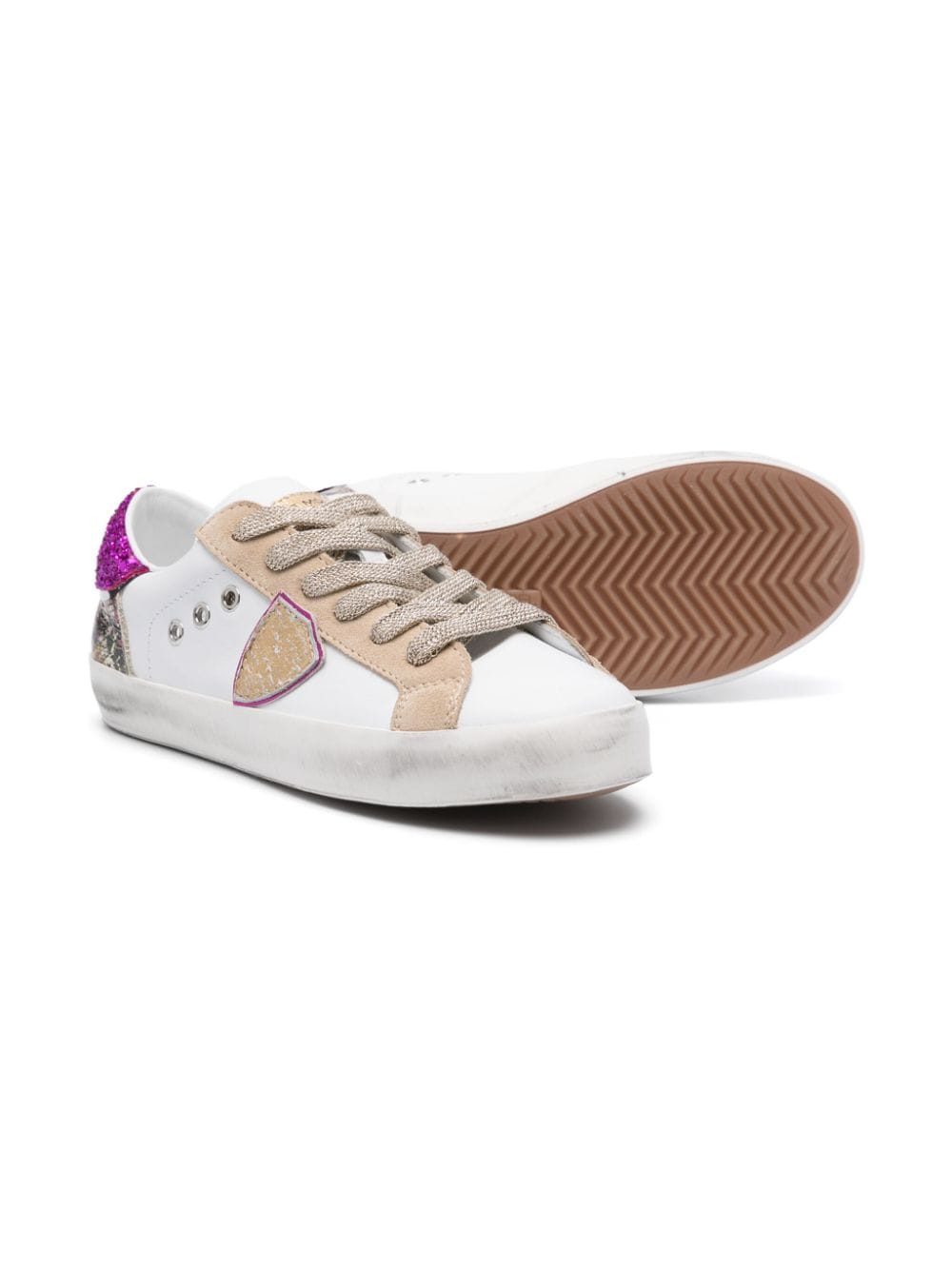 Philippe Model Kids Paris leren sneakers met vlakken - Wit