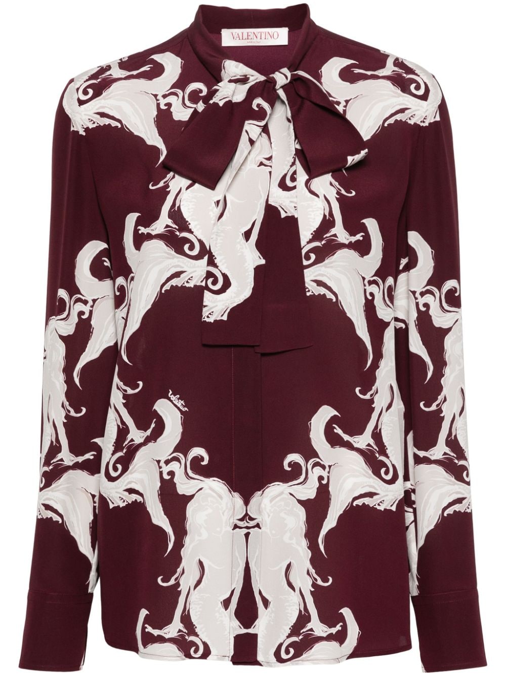 Valentino Mermaid-print Silk Blouse In Red