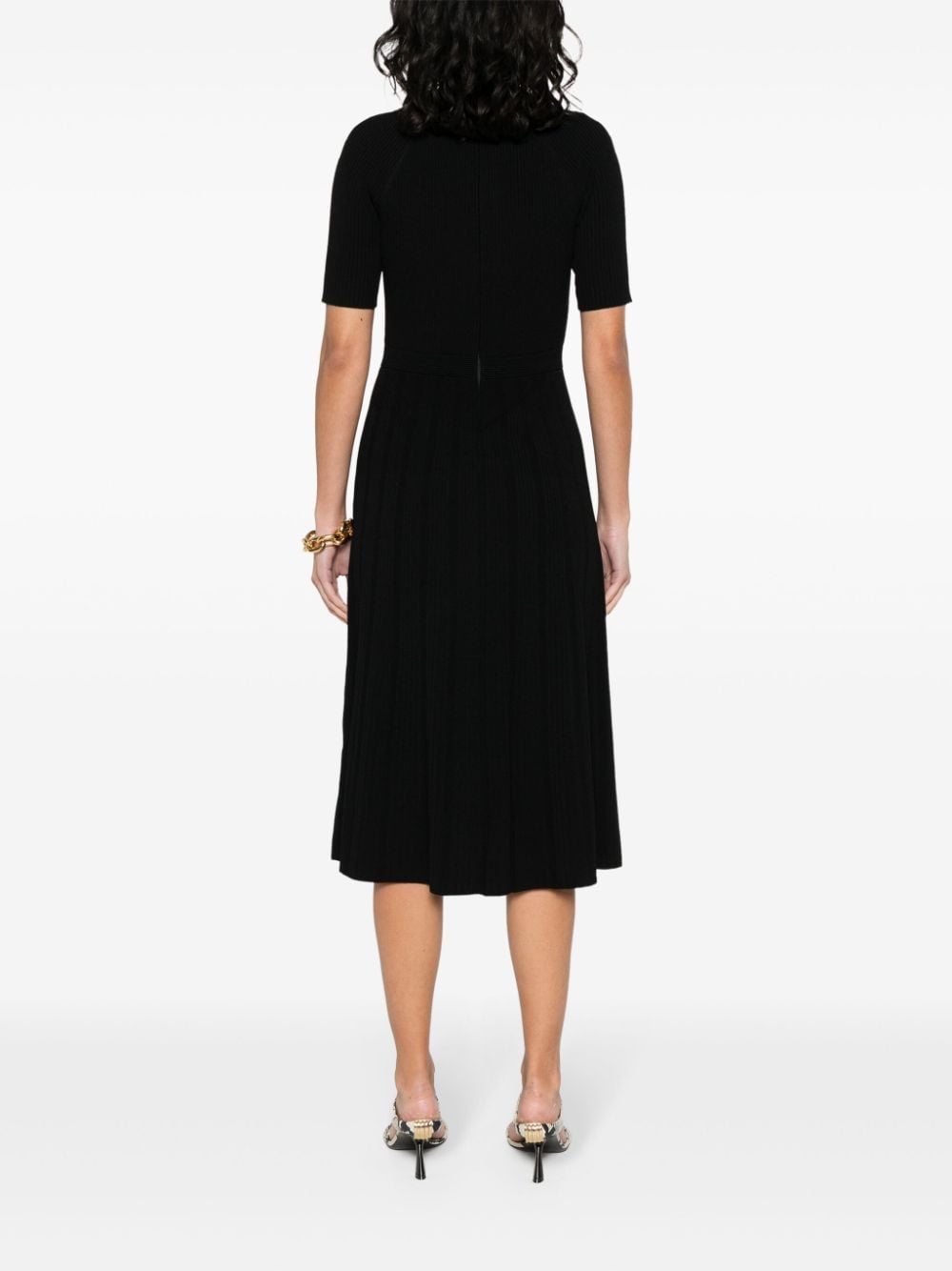 Shop Michael Michael Kors Ribbed Midi Dress In Black
