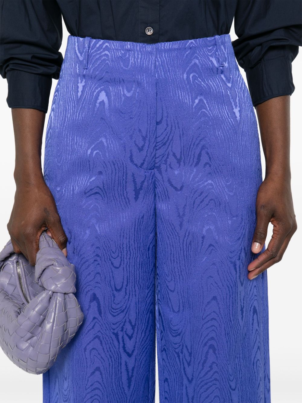 Shop Forte Forte Moiré Straight-leg Tailored Trousers In Blau