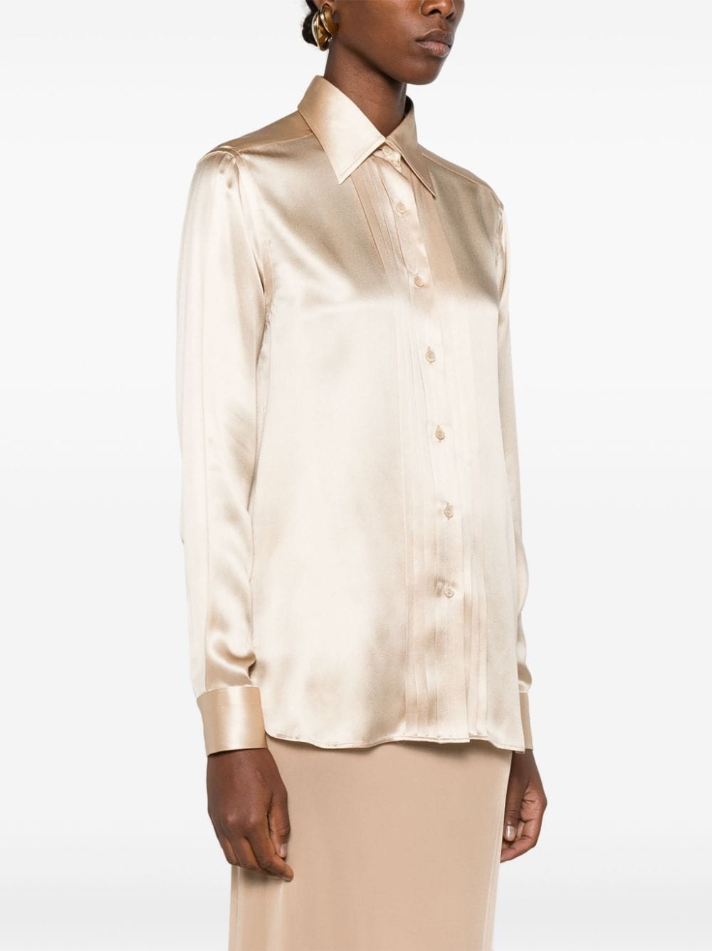 Shop Tom Ford Pintuck-detail Silk Shirt In Neutrals