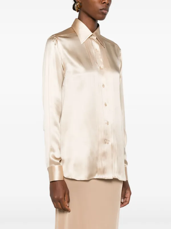 TOM FORD pintuck-detail Silk Shirt | Neutrals | FARFETCH