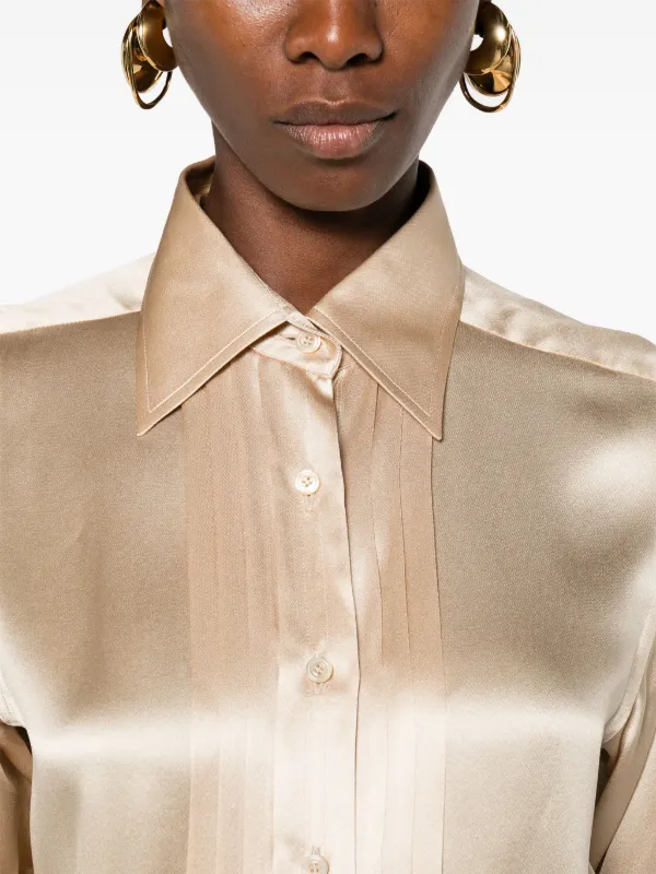 TOM FORD pintuck-detail Silk Shirt | Neutrals | FARFETCH