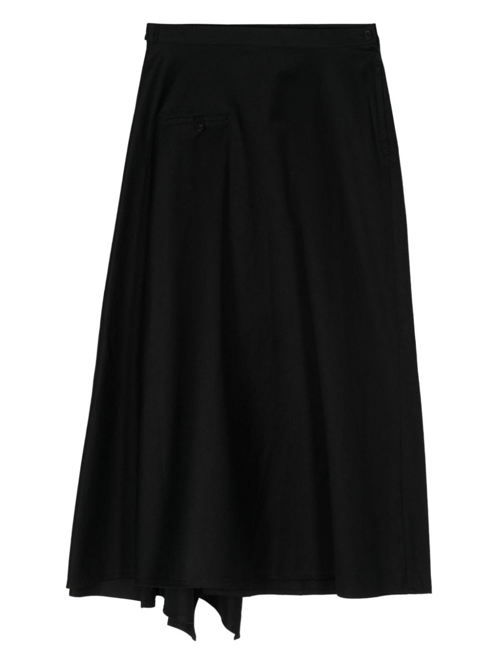Shop Yohji Yamamoto Draped Cotton Midi Skirt In Black