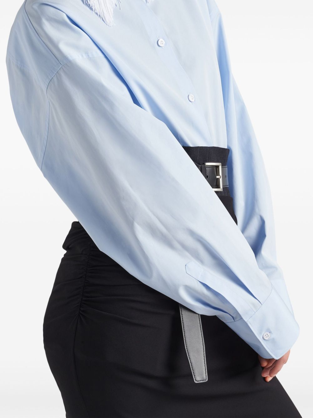 Shop Prada Fringed-collar Shirt In Blue