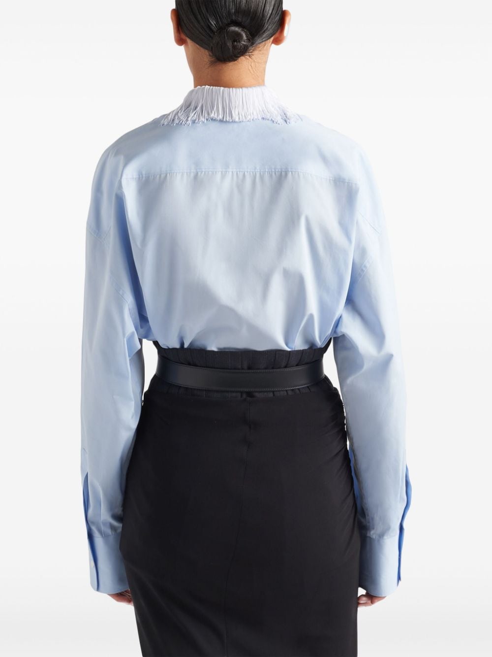 Shop Prada Fringed-collar Shirt In Blue