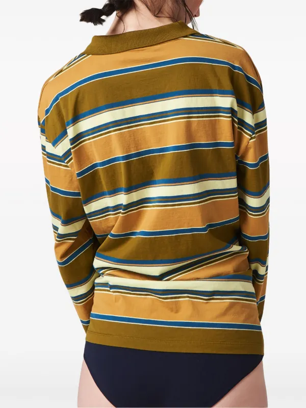Miu Miu Striped Cotton Polo Shirt | Brown | FARFETCH