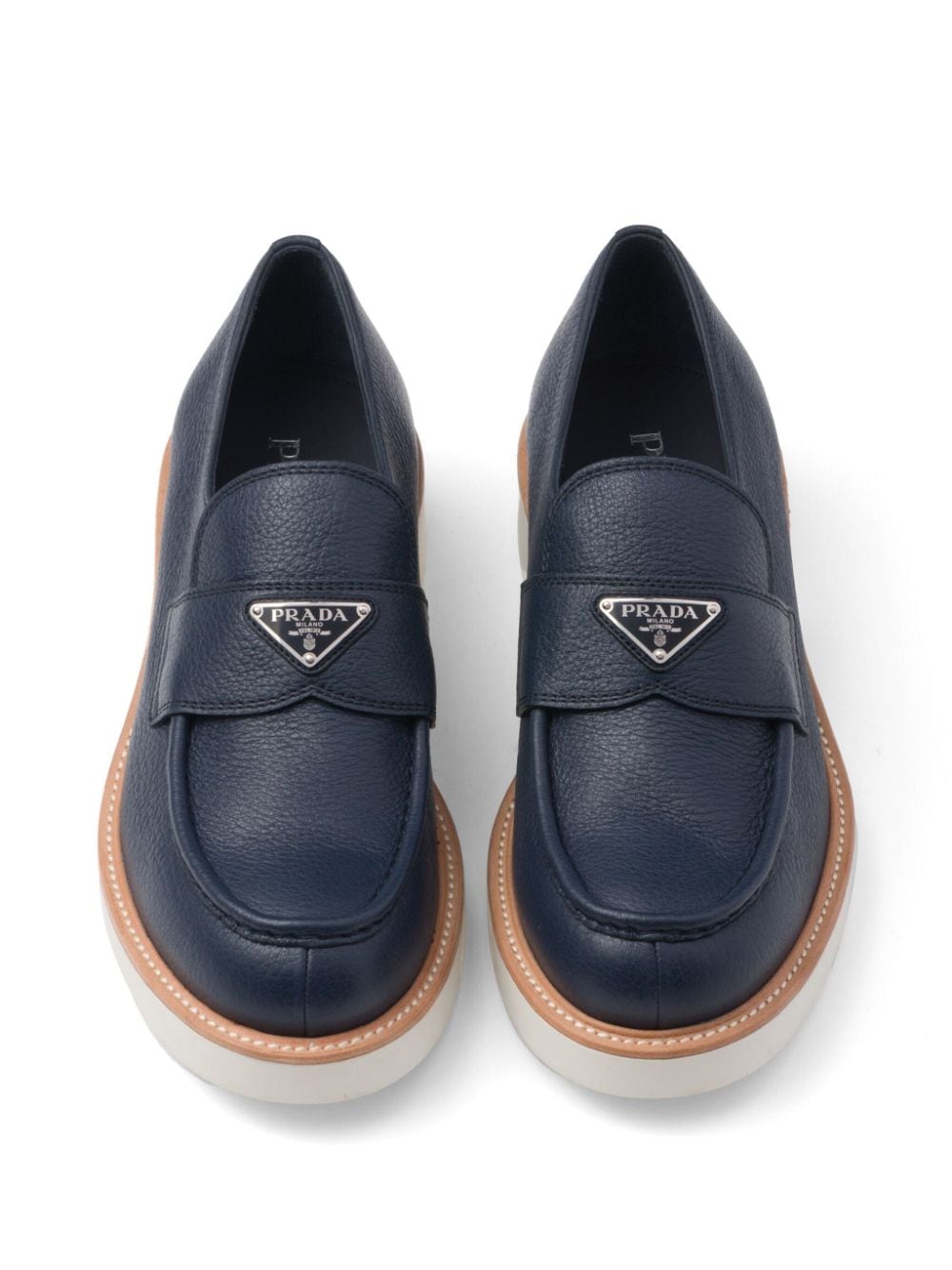 Shop Prada Triangle-logo Leather Loafers In Blue