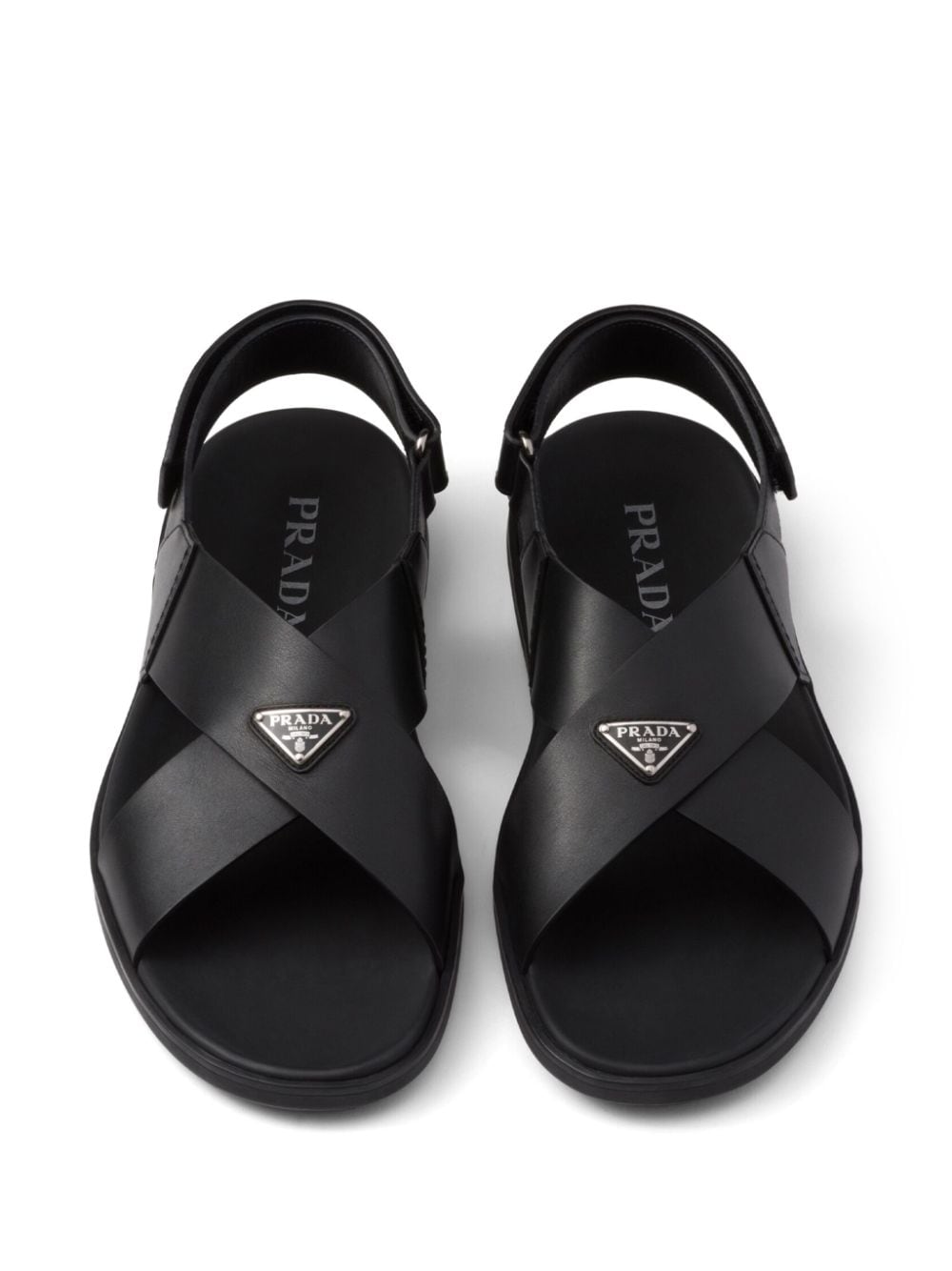 Shop Prada Crossover-straps Leather Sandals In Schwarz