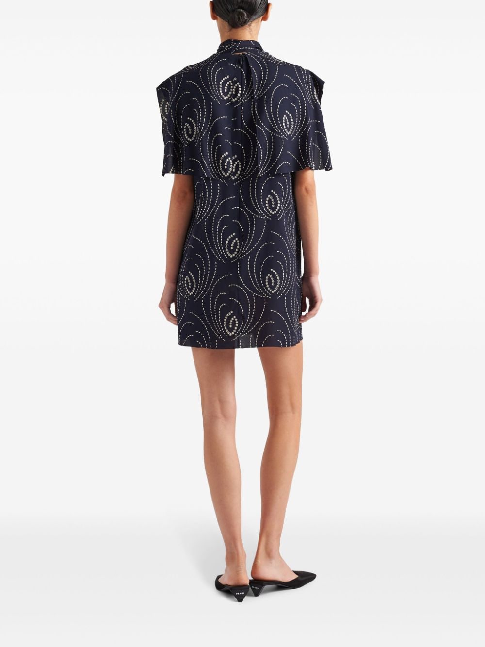Shop Prada Abstract-print Layered Minidress In Blue