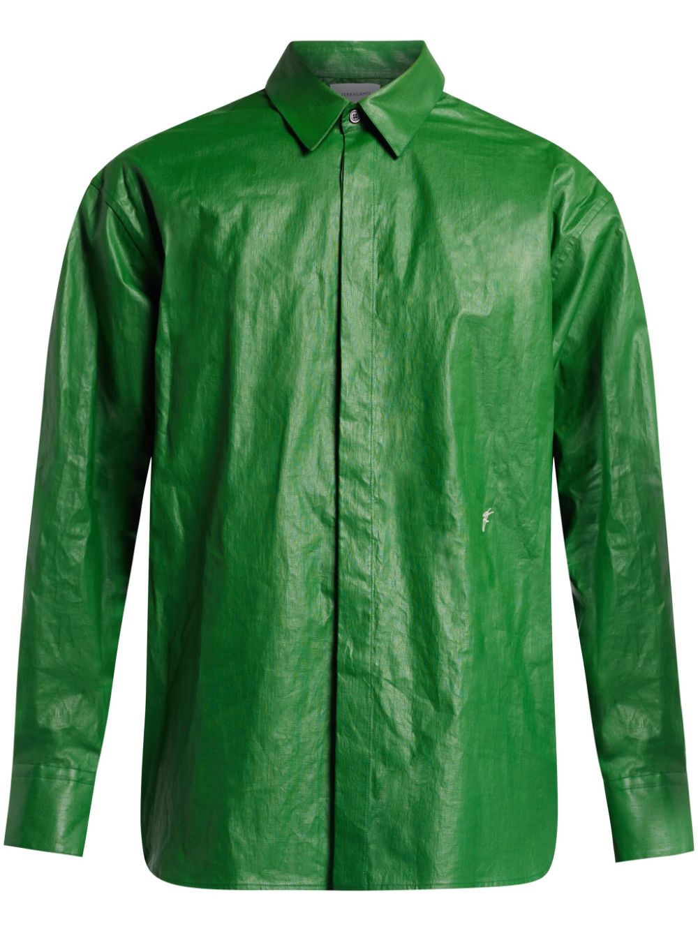 Ferragamo Coated-finish Cotton Shirt In Green