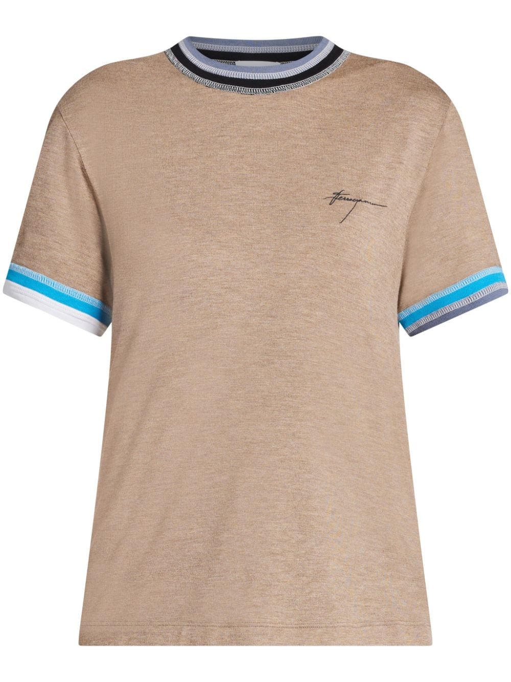 Ferragamo Contrasting-trim Drop-shoulder T-shirt In Neutrals
