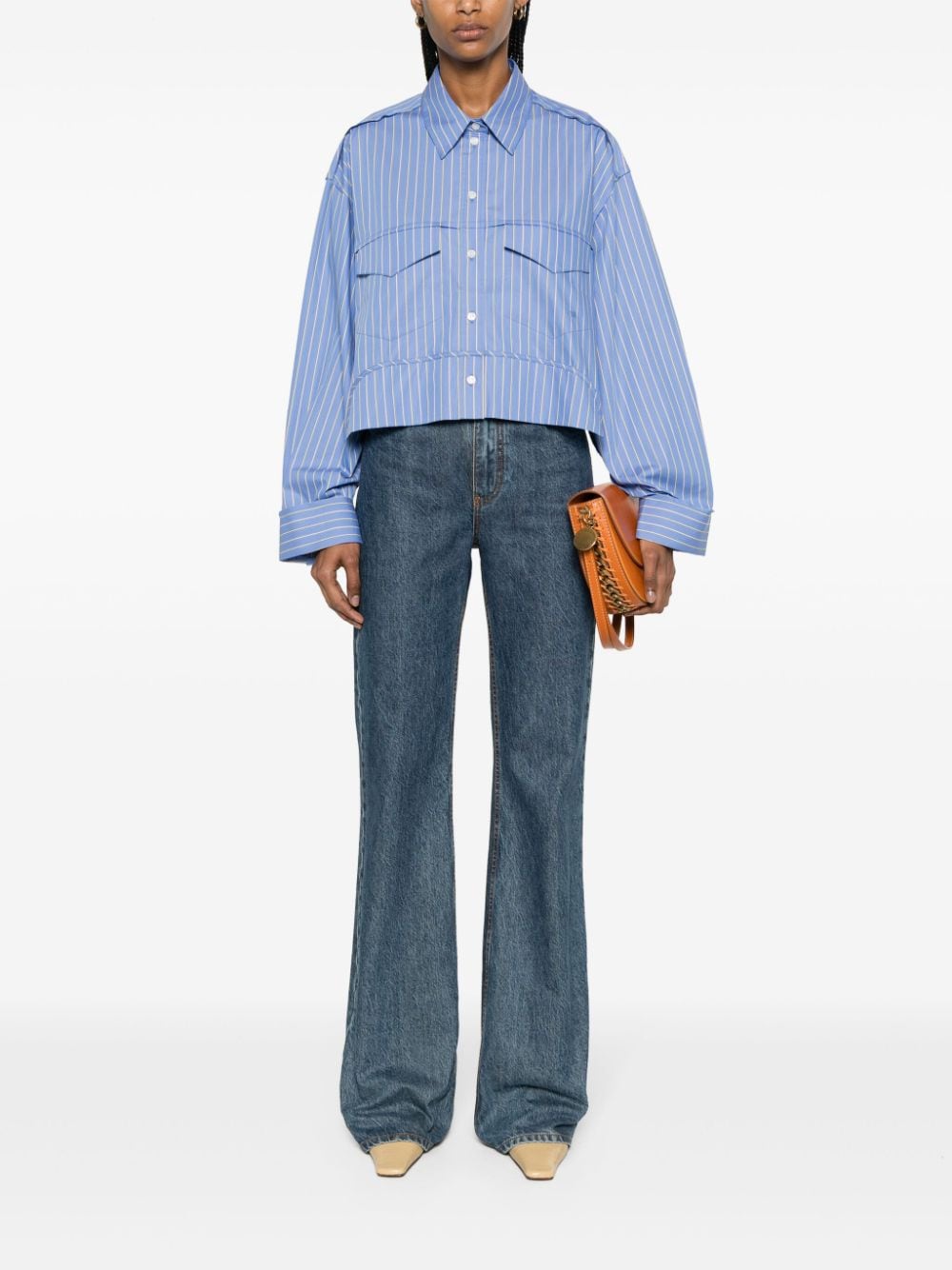 Shop Victoria Beckham Striped Cotton Cropped Shirt In Blau