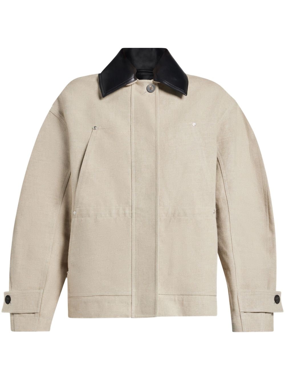 Ferragamo Contrasting-collar Linen Jacket In Neutral