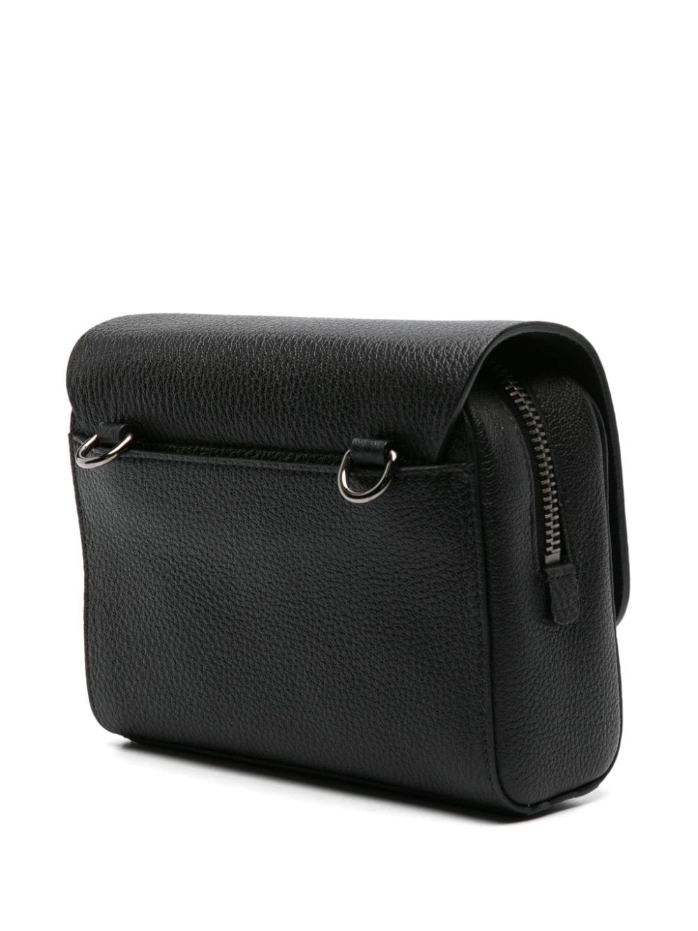 Shop Giorgio Armani Logo-print Leather Messenger Bag In Black
