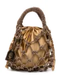 Kurt Geiger London crystal-embellished macramé tote bag - Gold