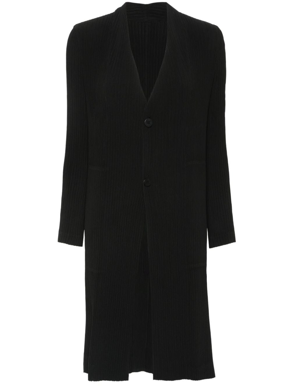 Shop Issey Miyake V-neck Pleated Coat In Black