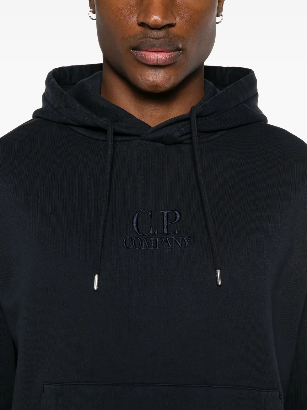 Shop C.p. Company Logo-embroidered Cotton Hoodie In Blue