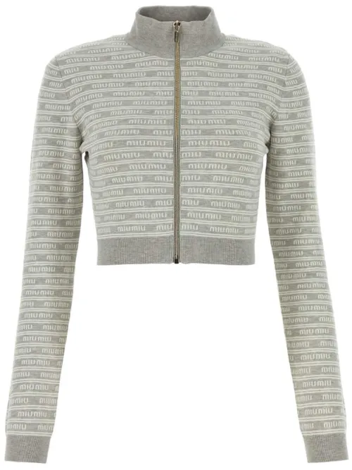 Cardigan crop à logo intarsia - Miu Miu - Modalova