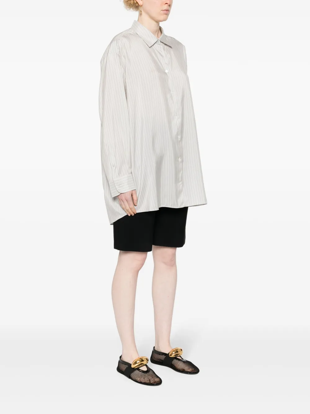 The Row Luka Silk Shirt In Grey