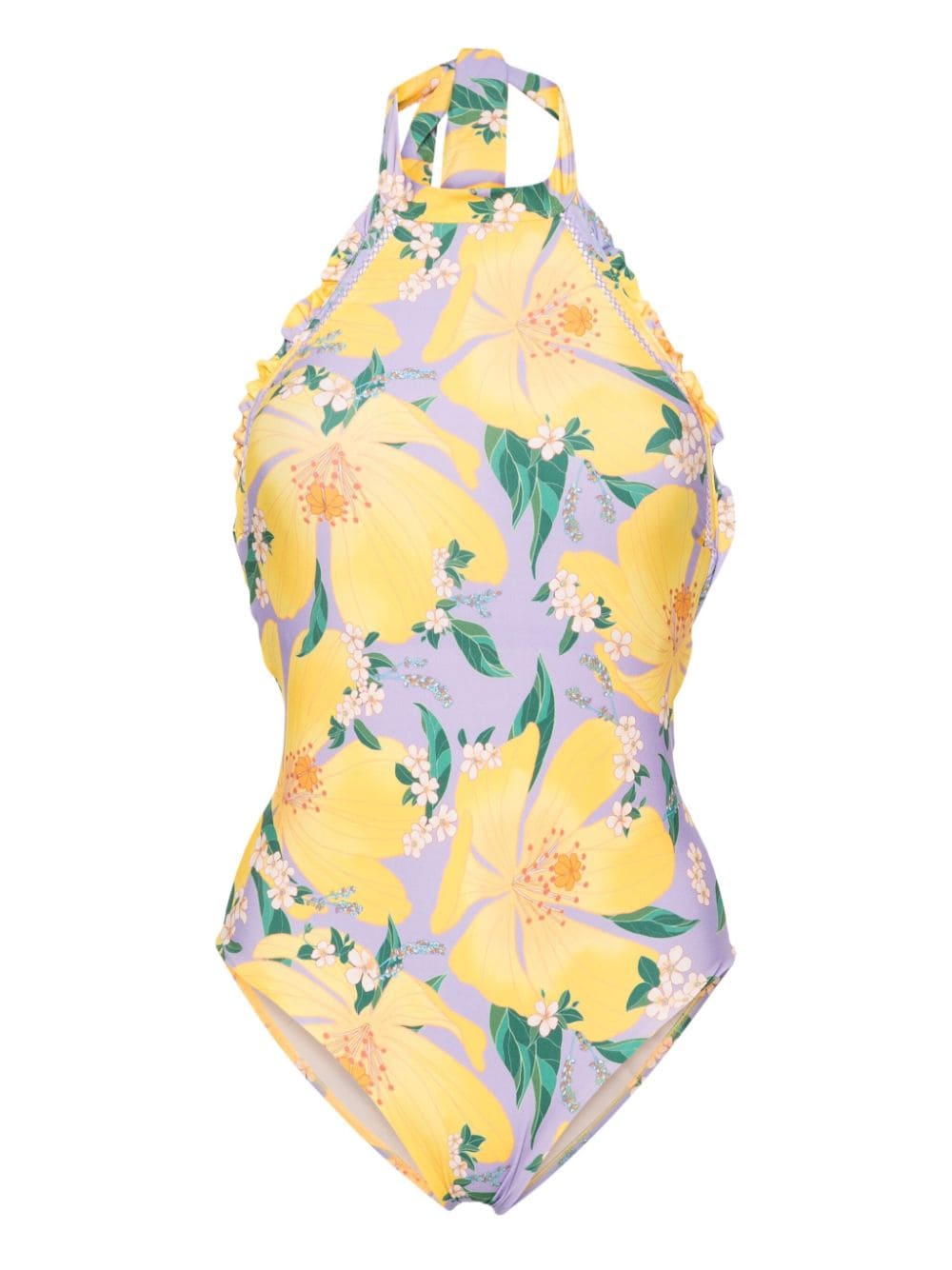 Shop Farm Rio Floral-print Swimsuit In Yellow