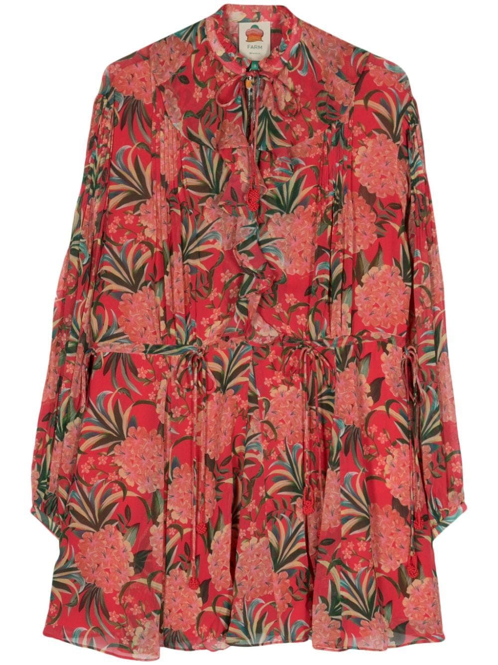 Shop Farm Rio Pineapple Bloom Ruffled-detail Mini Dress In Red