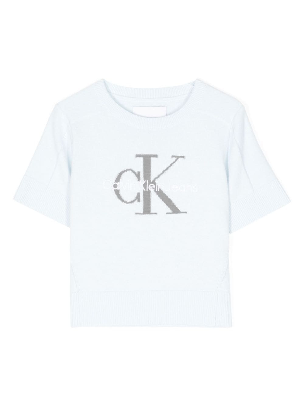 Calvin Klein Kids' Logo-jacquard Knitted Top In Blue