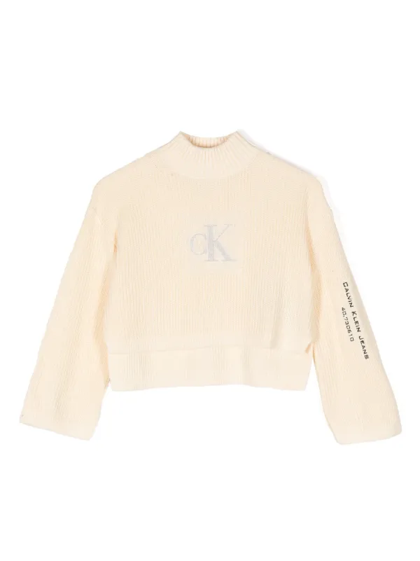 Calvin Klein Kids logo embroidered ribbed knit Jumper Farfetch