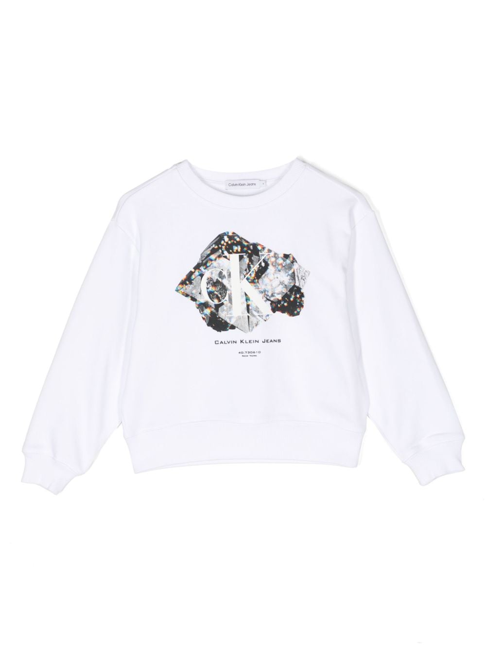 Calvin Klein Kids' Crystal Graphic-print Sweatshirt In Weiss