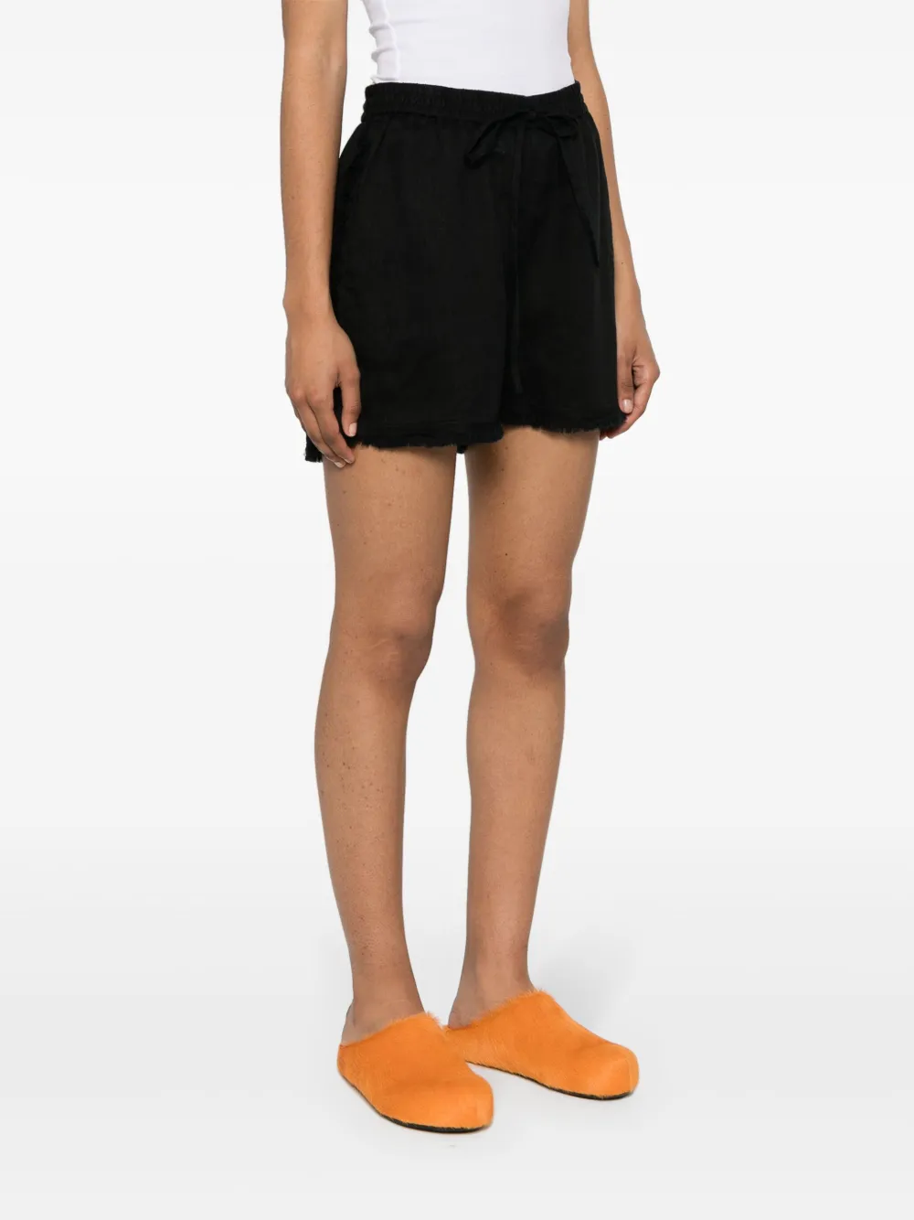 P.a.r.o.s.h Logo-embroidered Frayed Shorts In Black