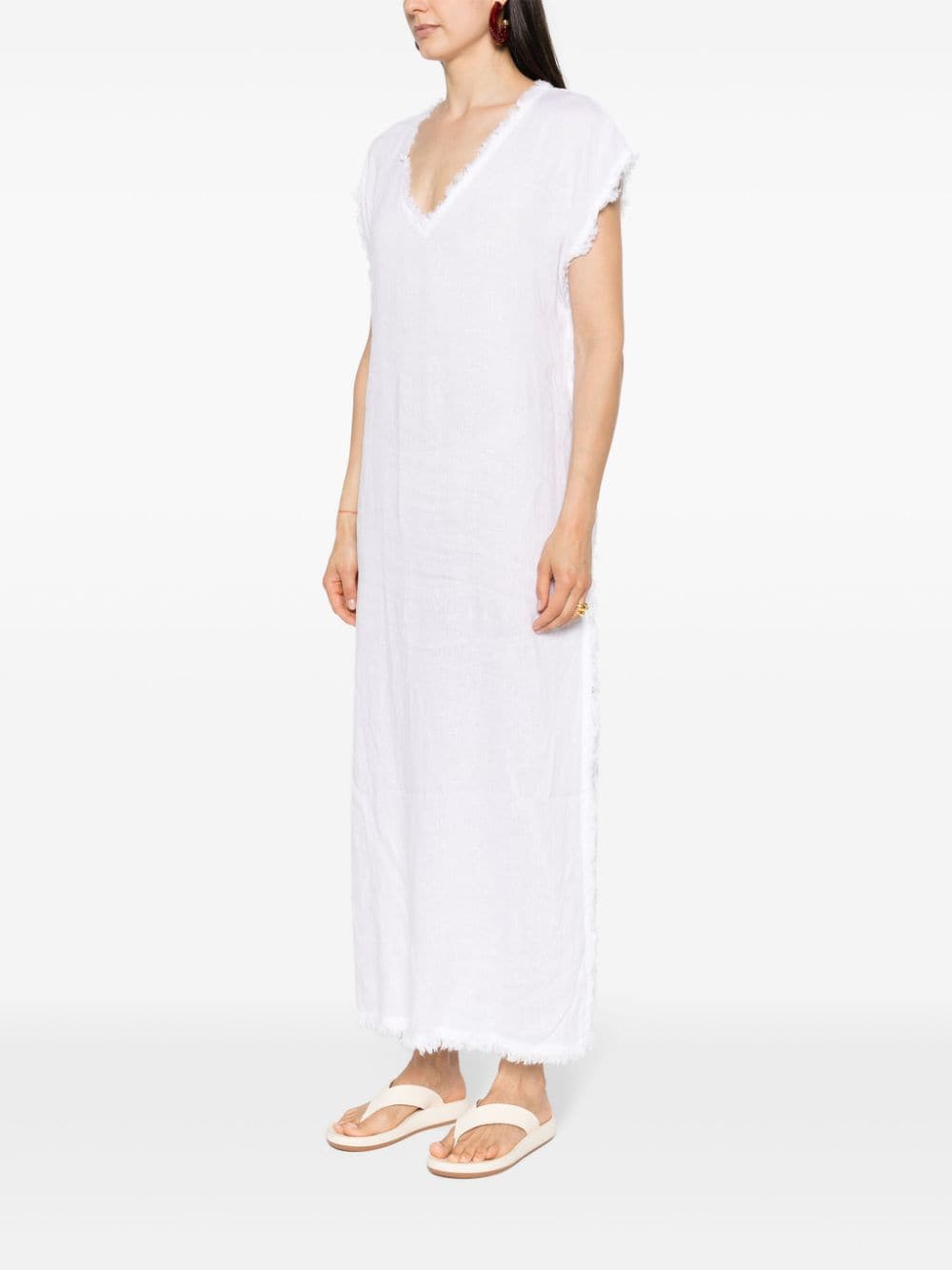 Shop P.a.r.o.s.h Frayed-edge Linen Dress In White